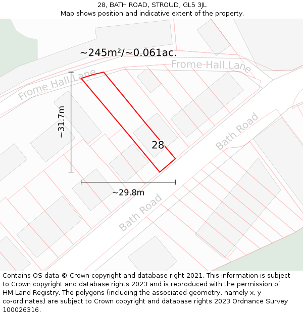 28, BATH ROAD, STROUD, GL5 3JL: Plot and title map