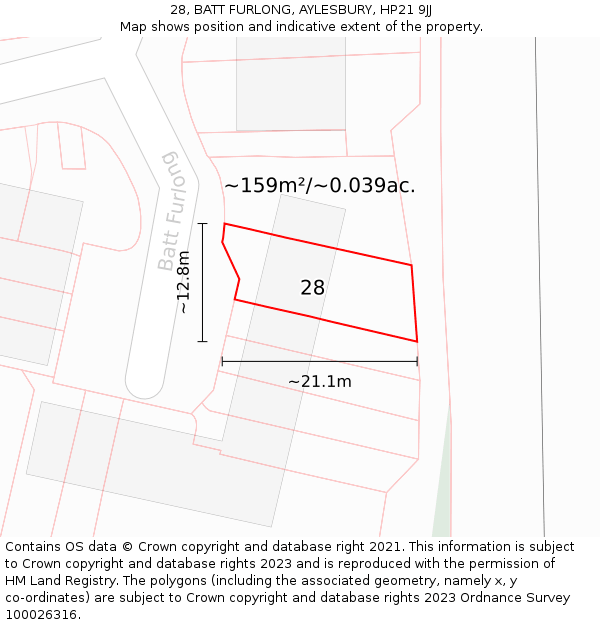 28, BATT FURLONG, AYLESBURY, HP21 9JJ: Plot and title map