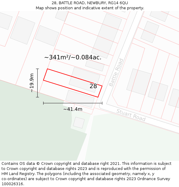 28, BATTLE ROAD, NEWBURY, RG14 6QU: Plot and title map