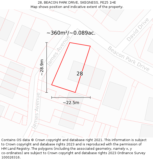 28, BEACON PARK DRIVE, SKEGNESS, PE25 1HE: Plot and title map
