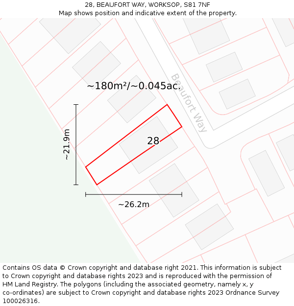 28, BEAUFORT WAY, WORKSOP, S81 7NF: Plot and title map