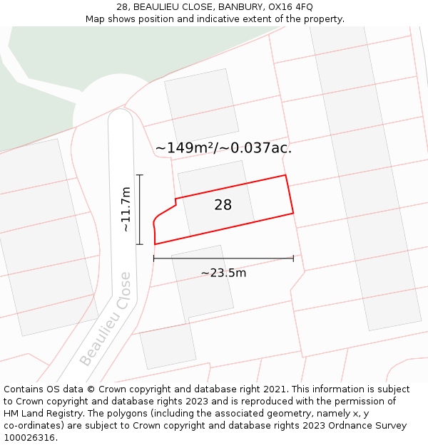 28, BEAULIEU CLOSE, BANBURY, OX16 4FQ: Plot and title map