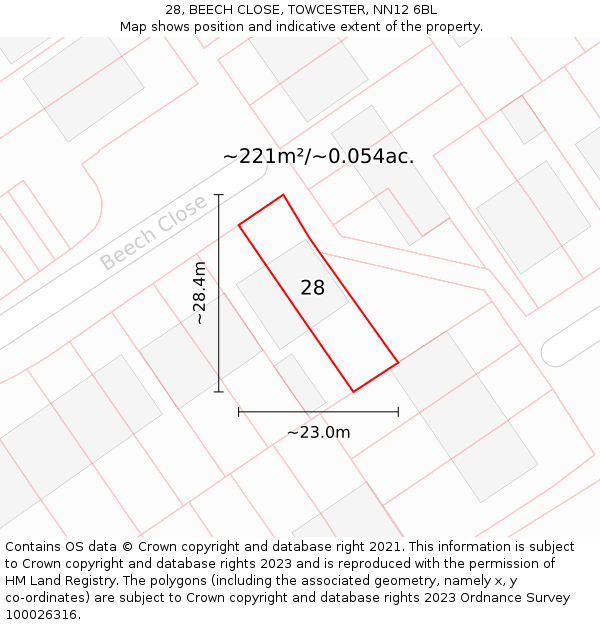 28, BEECH CLOSE, TOWCESTER, NN12 6BL: Plot and title map