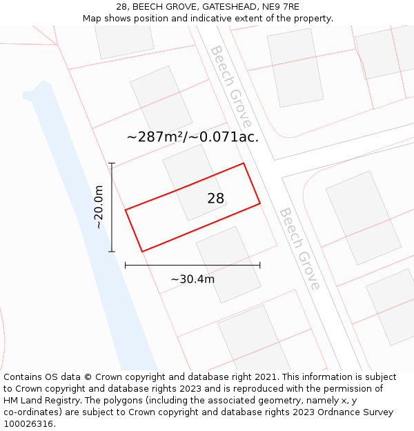 28, BEECH GROVE, GATESHEAD, NE9 7RE: Plot and title map