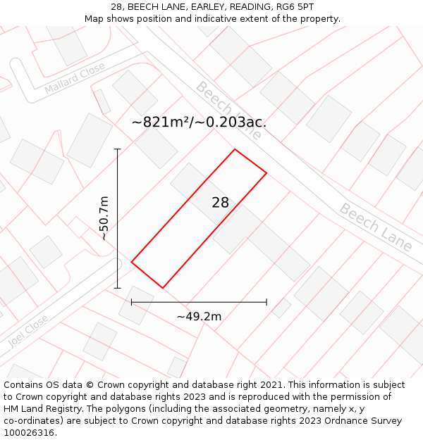 28, BEECH LANE, EARLEY, READING, RG6 5PT: Plot and title map
