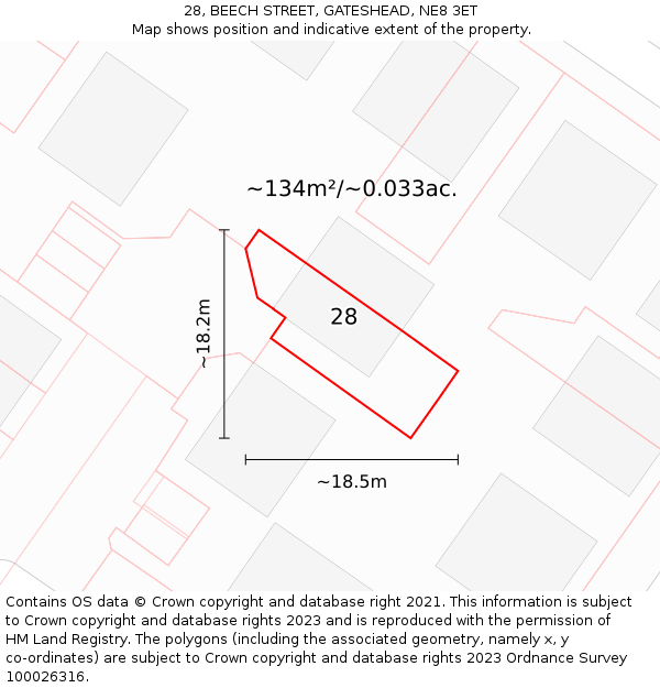 28, BEECH STREET, GATESHEAD, NE8 3ET: Plot and title map