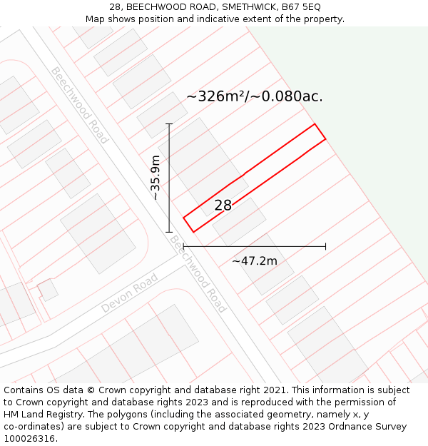 28, BEECHWOOD ROAD, SMETHWICK, B67 5EQ: Plot and title map