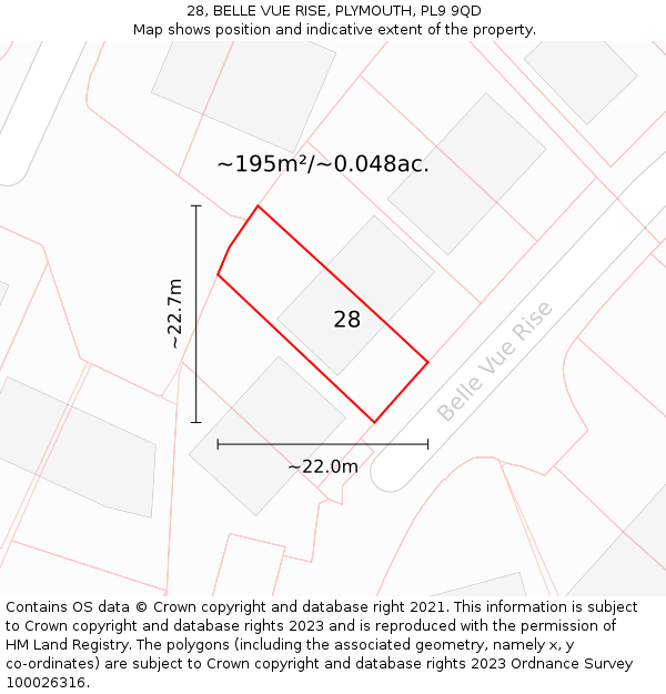 28, BELLE VUE RISE, PLYMOUTH, PL9 9QD: Plot and title map