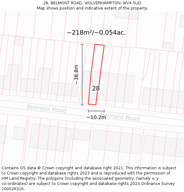 28, BELMONT ROAD, WOLVERHAMPTON, WV4 5UD: Plot and title map