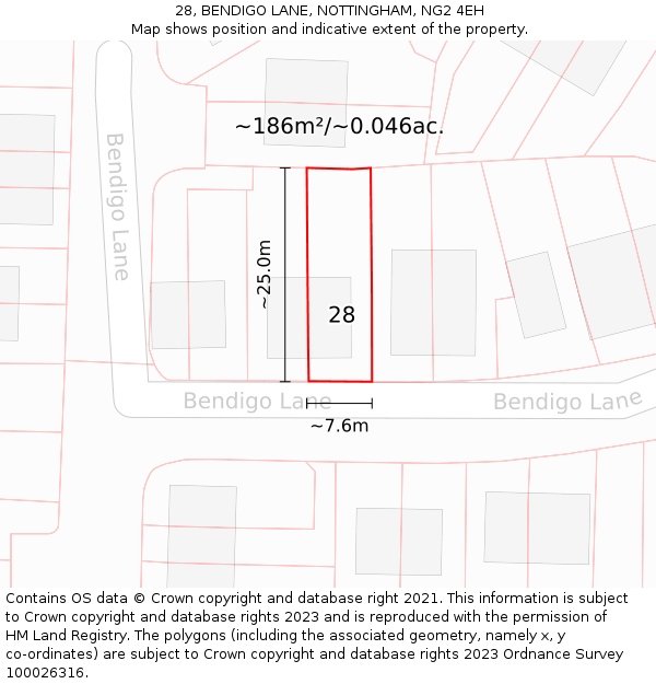 28, BENDIGO LANE, NOTTINGHAM, NG2 4EH: Plot and title map