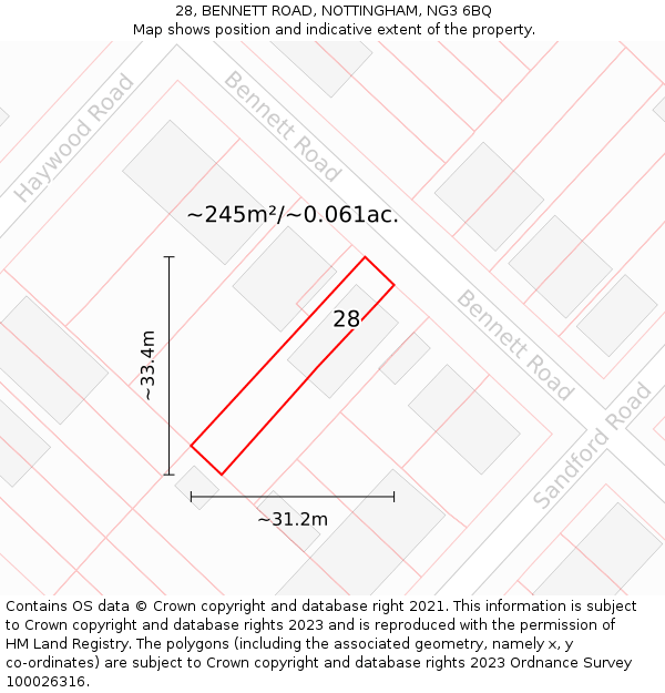 28, BENNETT ROAD, NOTTINGHAM, NG3 6BQ: Plot and title map