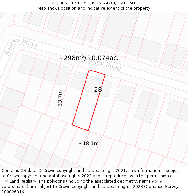 28, BENTLEY ROAD, NUNEATON, CV11 5LR: Plot and title map