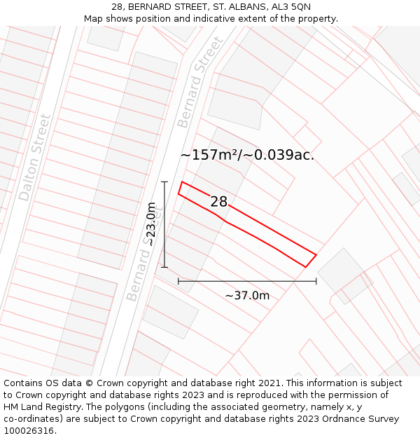 28, BERNARD STREET, ST. ALBANS, AL3 5QN: Plot and title map