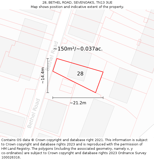 28, BETHEL ROAD, SEVENOAKS, TN13 3UE: Plot and title map