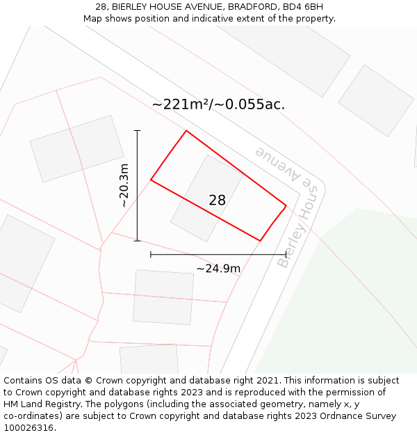 28, BIERLEY HOUSE AVENUE, BRADFORD, BD4 6BH: Plot and title map