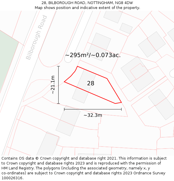 28, BILBOROUGH ROAD, NOTTINGHAM, NG8 4DW: Plot and title map