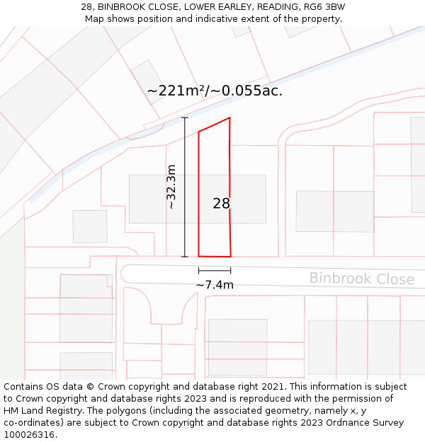 28, BINBROOK CLOSE, LOWER EARLEY, READING, RG6 3BW: Plot and title map