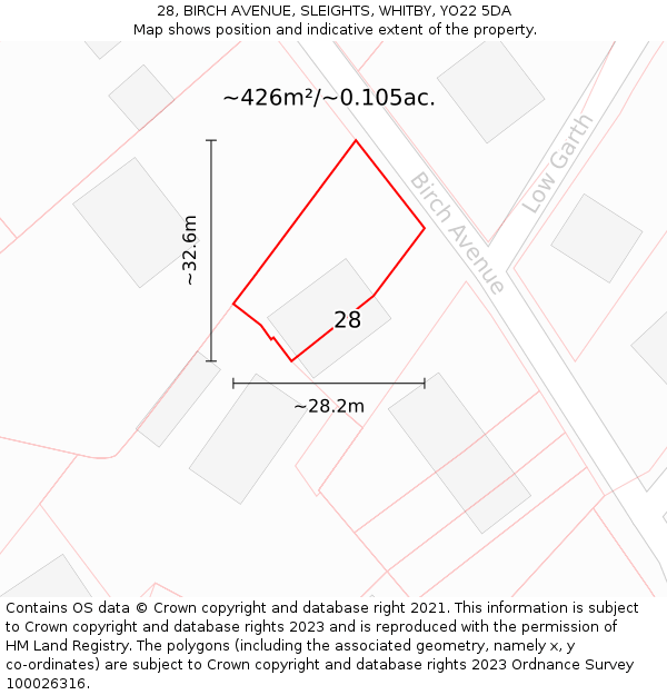 28, BIRCH AVENUE, SLEIGHTS, WHITBY, YO22 5DA: Plot and title map