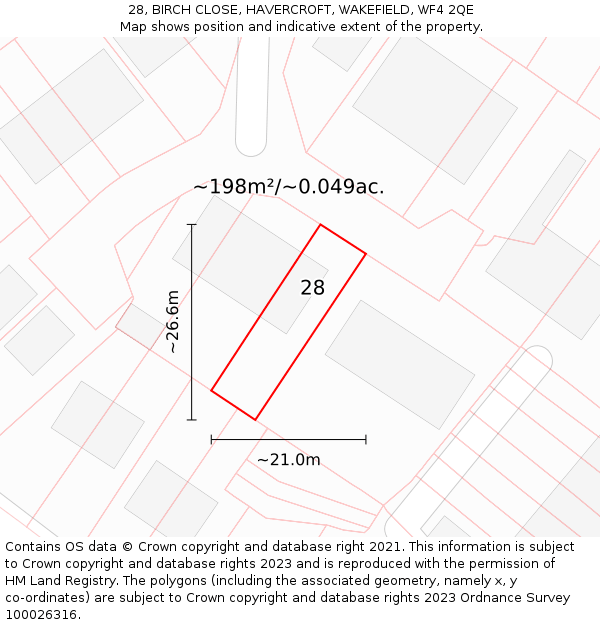 28, BIRCH CLOSE, HAVERCROFT, WAKEFIELD, WF4 2QE: Plot and title map