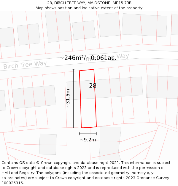 28, BIRCH TREE WAY, MAIDSTONE, ME15 7RR: Plot and title map