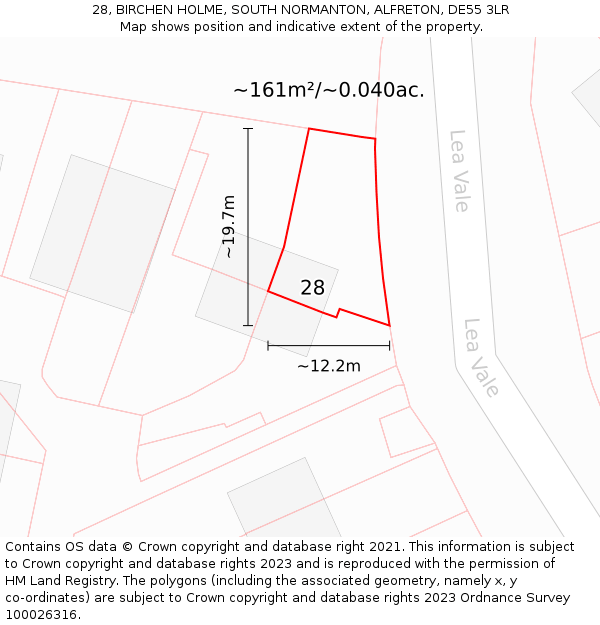 28, BIRCHEN HOLME, SOUTH NORMANTON, ALFRETON, DE55 3LR: Plot and title map