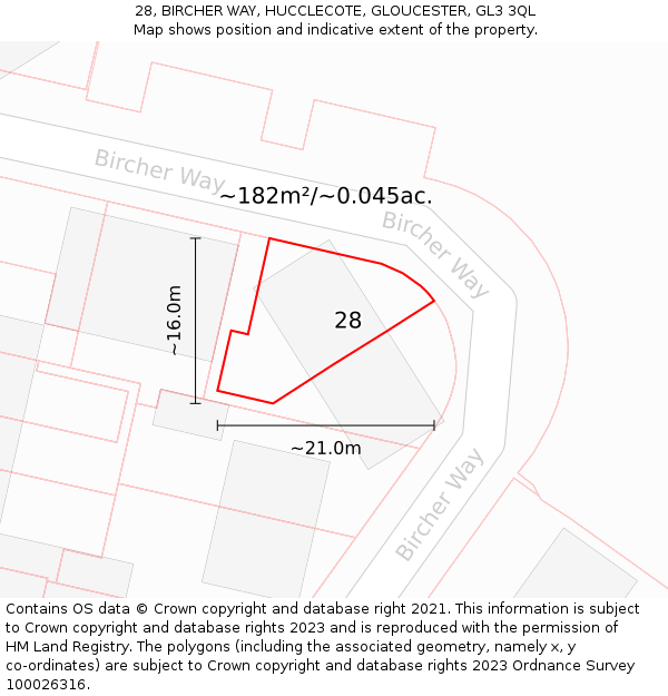 28, BIRCHER WAY, HUCCLECOTE, GLOUCESTER, GL3 3QL: Plot and title map