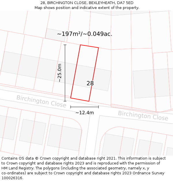 28, BIRCHINGTON CLOSE, BEXLEYHEATH, DA7 5ED: Plot and title map