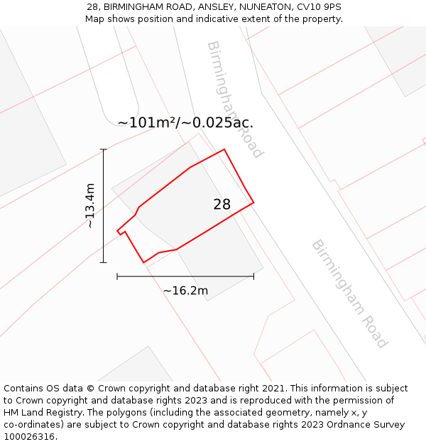 28, BIRMINGHAM ROAD, ANSLEY, NUNEATON, CV10 9PS: Plot and title map