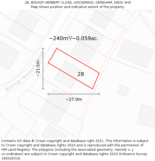 28, BISHOP HERBERT CLOSE, HOCKERING, DEREHAM, NR20 3HS: Plot and title map