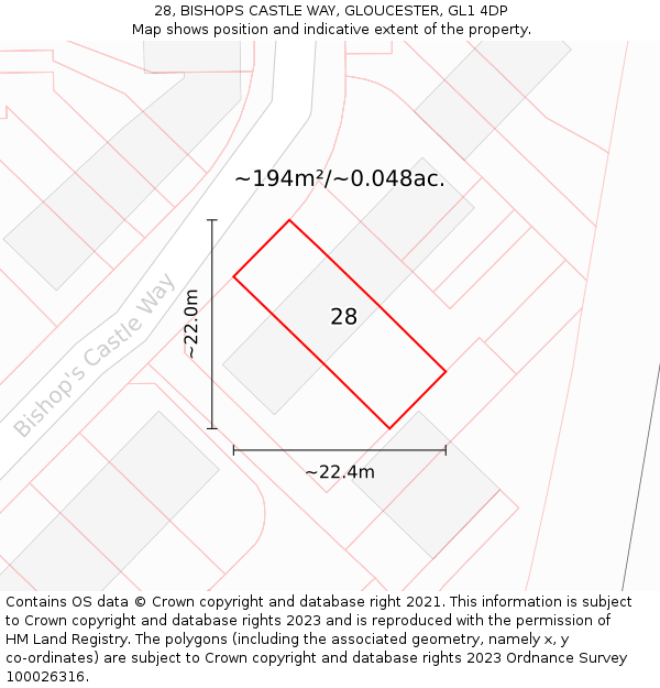 28, BISHOPS CASTLE WAY, GLOUCESTER, GL1 4DP: Plot and title map