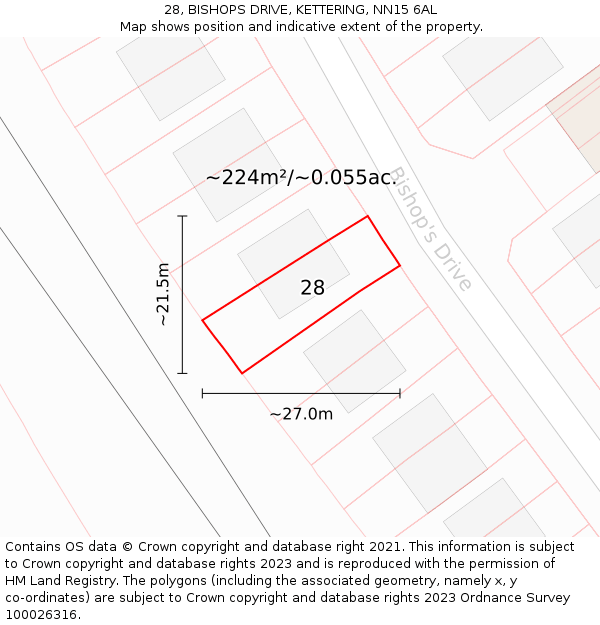 28, BISHOPS DRIVE, KETTERING, NN15 6AL: Plot and title map