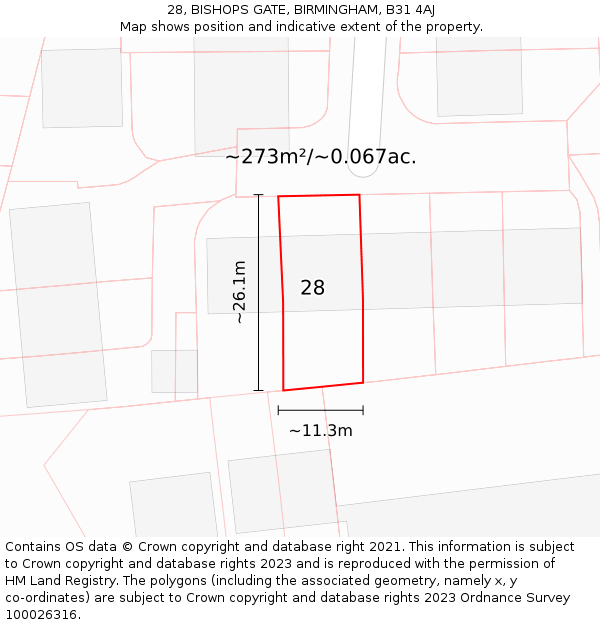 28, BISHOPS GATE, BIRMINGHAM, B31 4AJ: Plot and title map