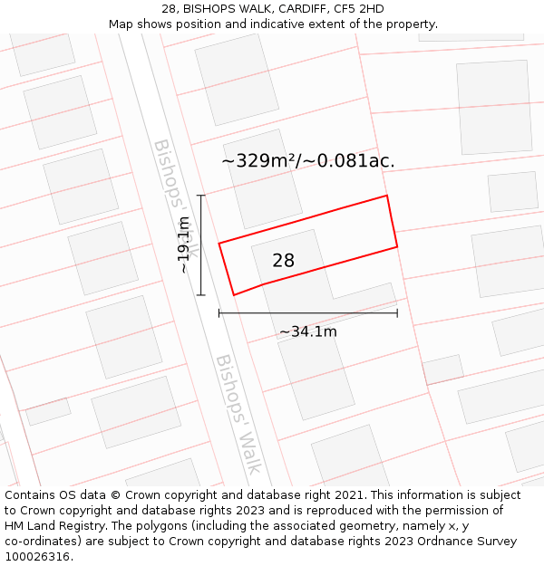 28, BISHOPS WALK, CARDIFF, CF5 2HD: Plot and title map