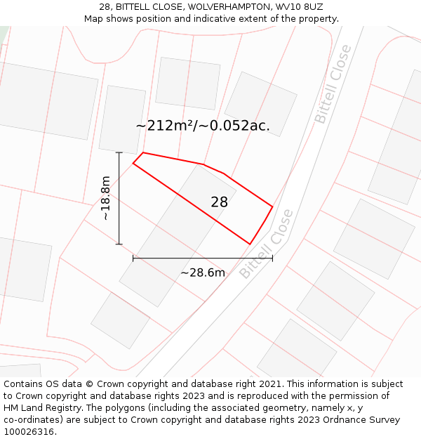 28, BITTELL CLOSE, WOLVERHAMPTON, WV10 8UZ: Plot and title map