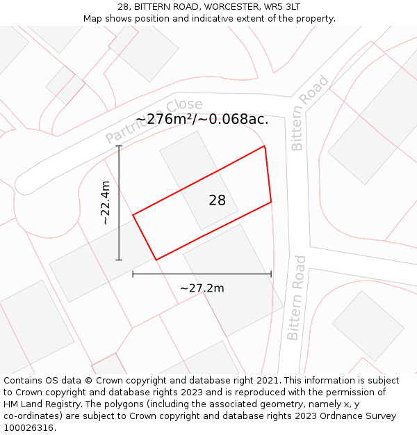 28, BITTERN ROAD, WORCESTER, WR5 3LT: Plot and title map
