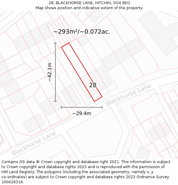 28, BLACKHORSE LANE, HITCHIN, SG4 9EG: Plot and title map