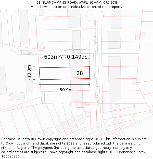 28, BLANCHMANS ROAD, WARLINGHAM, CR6 9DE: Plot and title map