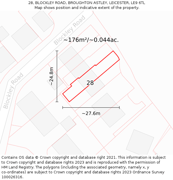 28, BLOCKLEY ROAD, BROUGHTON ASTLEY, LEICESTER, LE9 6TL: Plot and title map