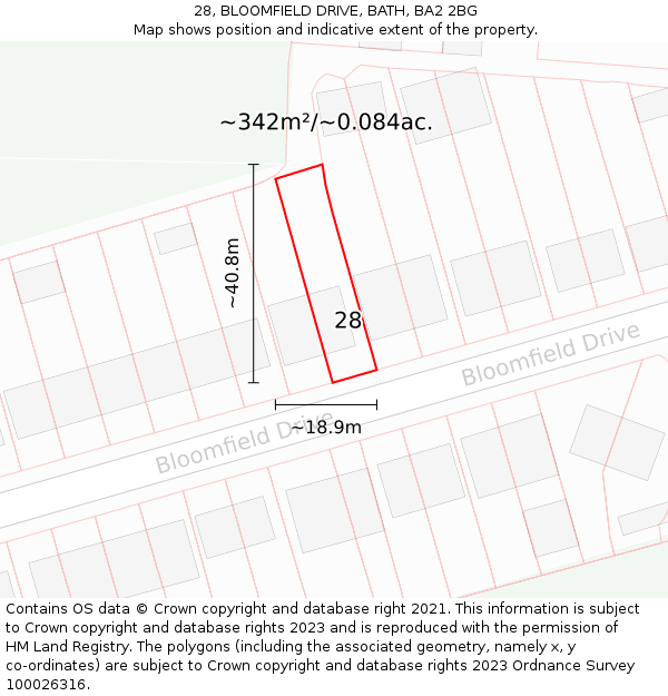 28, BLOOMFIELD DRIVE, BATH, BA2 2BG: Plot and title map