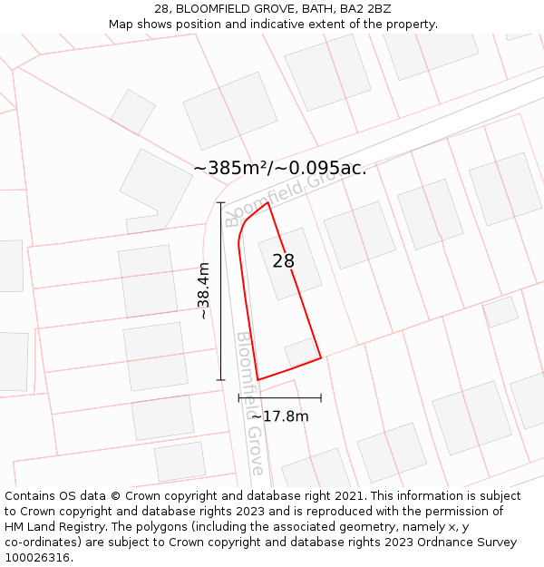 28, BLOOMFIELD GROVE, BATH, BA2 2BZ: Plot and title map