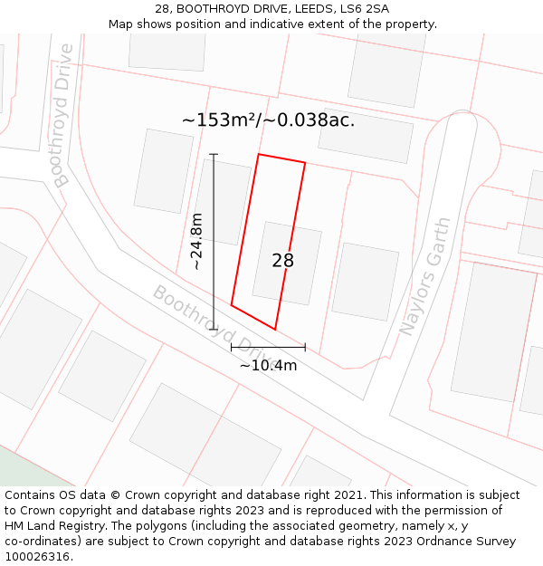 28, BOOTHROYD DRIVE, LEEDS, LS6 2SA: Plot and title map