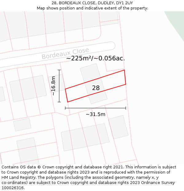 28, BORDEAUX CLOSE, DUDLEY, DY1 2UY: Plot and title map