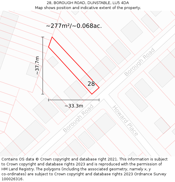 28, BOROUGH ROAD, DUNSTABLE, LU5 4DA: Plot and title map