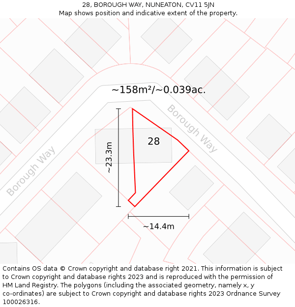 28, BOROUGH WAY, NUNEATON, CV11 5JN: Plot and title map