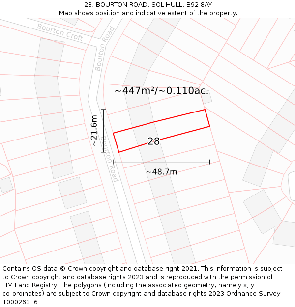28, BOURTON ROAD, SOLIHULL, B92 8AY: Plot and title map