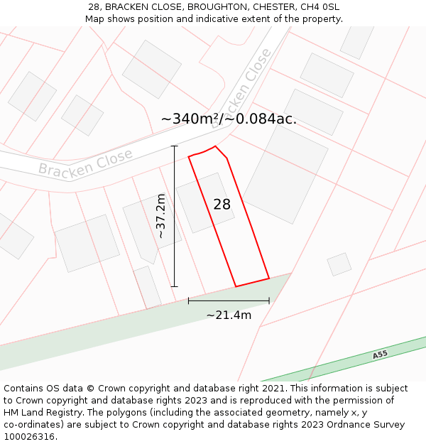 28, BRACKEN CLOSE, BROUGHTON, CHESTER, CH4 0SL: Plot and title map