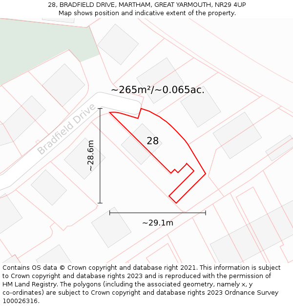 28, BRADFIELD DRIVE, MARTHAM, GREAT YARMOUTH, NR29 4UP: Plot and title map
