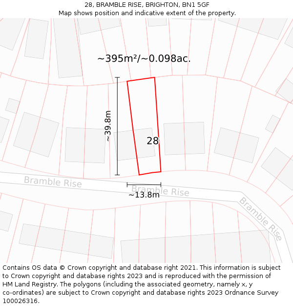 28, BRAMBLE RISE, BRIGHTON, BN1 5GF: Plot and title map