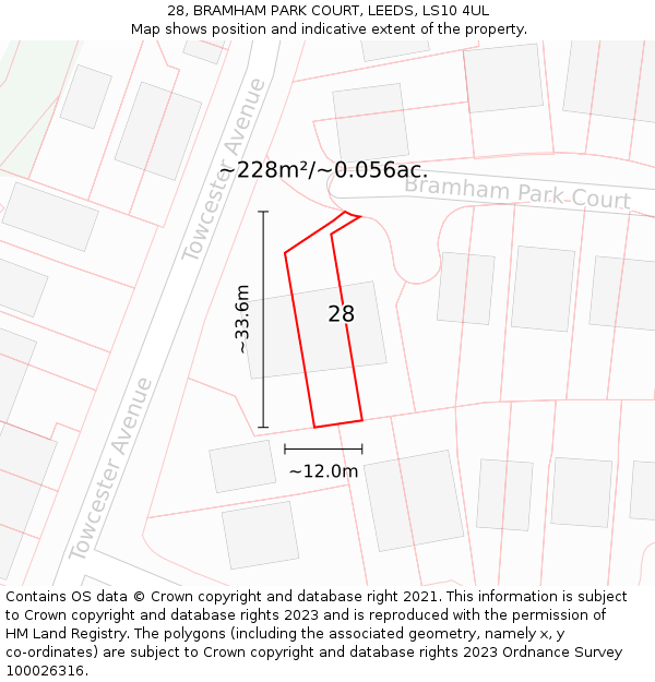 28, BRAMHAM PARK COURT, LEEDS, LS10 4UL: Plot and title map