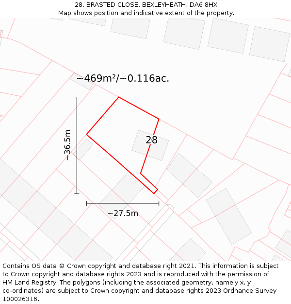28, BRASTED CLOSE, BEXLEYHEATH, DA6 8HX: Plot and title map